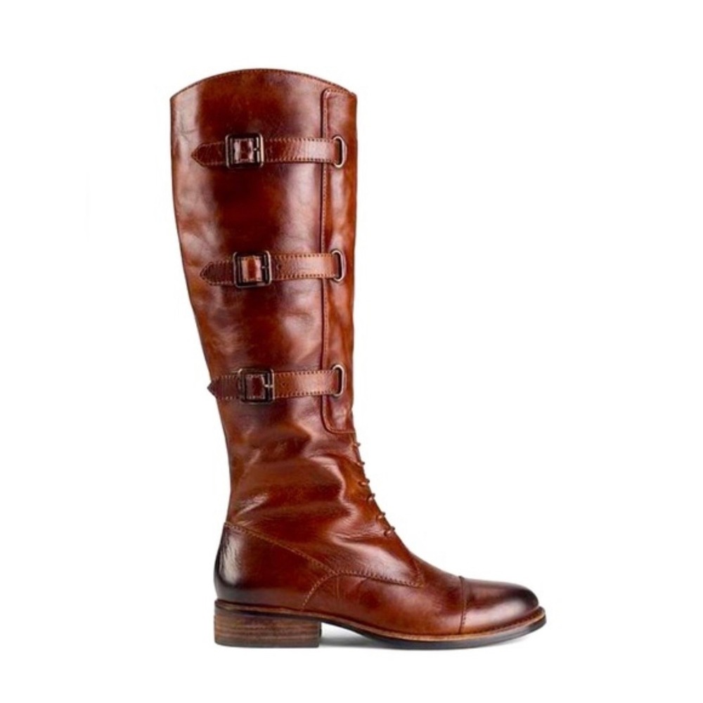 Vince Camuto Fivvy Brown‎ Leather Tall Riding Boots Buckle Cap Toe  Womens 7B 37